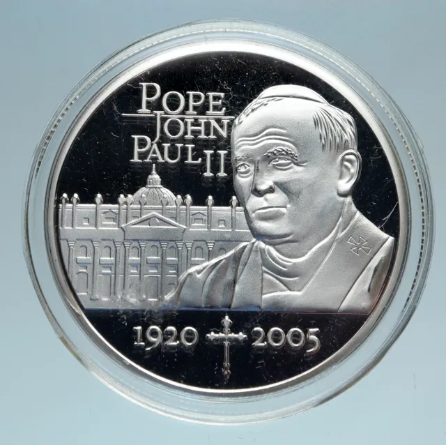 2005 ITALY POPE John Paul II Christian Silver Medal with Vatican & Cross i82992