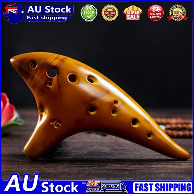 12 Hole Smokey Fired Ocarinas with Protective Bag Alto C Tone Ocarina (Gold)