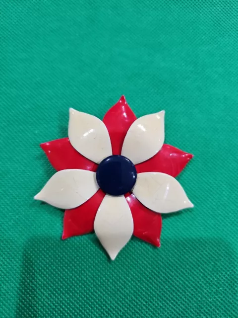 Vintage Retro Enamel Layered Flower Pin Brooch Red, White, Blue