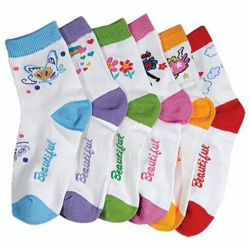 New Mixed Lot 6 Pair's Novelty Kids Infant Girls Crew  Socks SZ 00-12 Mths