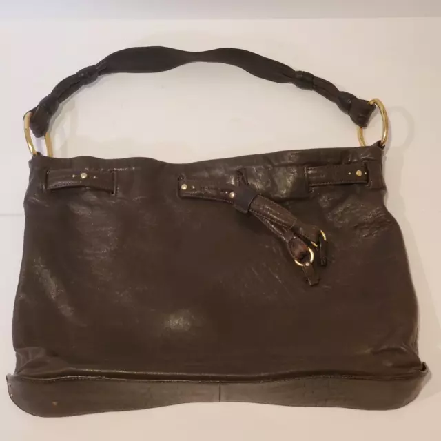 Sigrid Olsen Brown Leather Cinch Slouch Hobo Purse Handbag Bag EUC