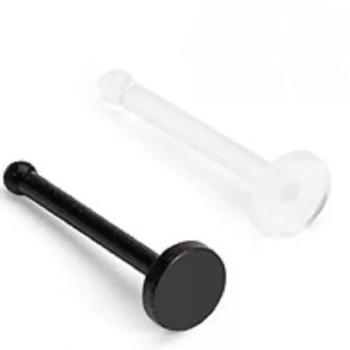 Flat top Bio-Flex Nose Stud / Piercing Retainer Clear Black