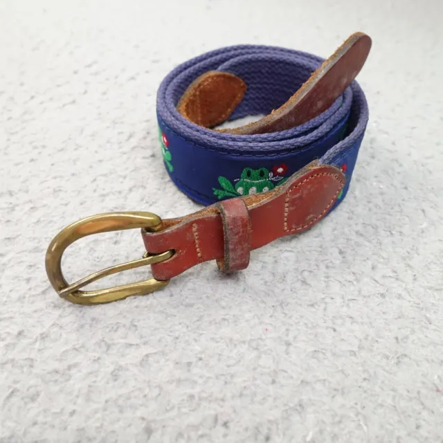 Vintage Frog Belt Leather Preppy Navy Ribbon Brass Buckle USA Womens Sz 30
