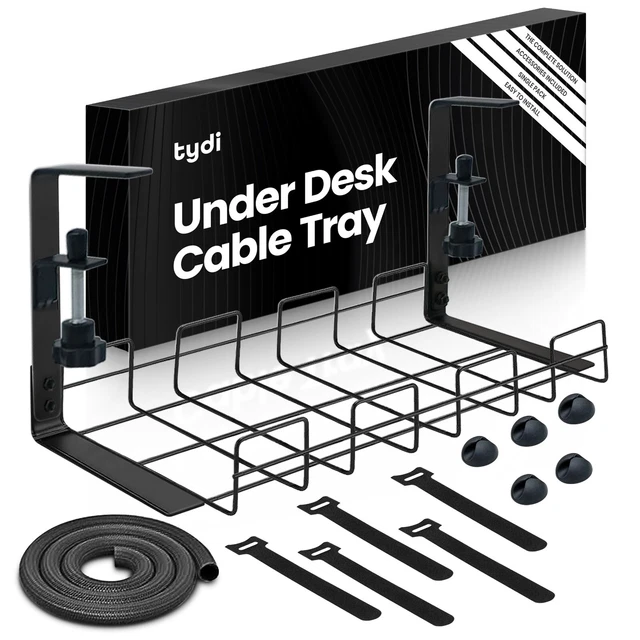 UNDER DESK CABLE Tray Management No Drill Tidy Wire Cord Storage Rack ...