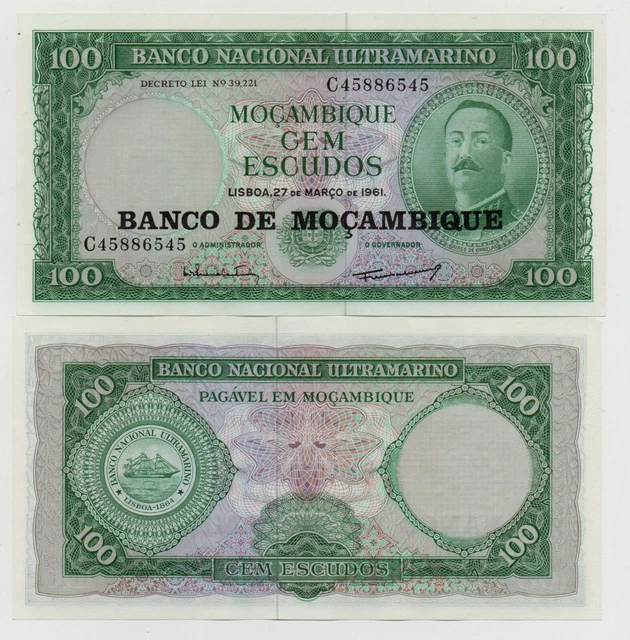 Mozambique Portugal 100 Escudos 1961 Pick 117 Unc