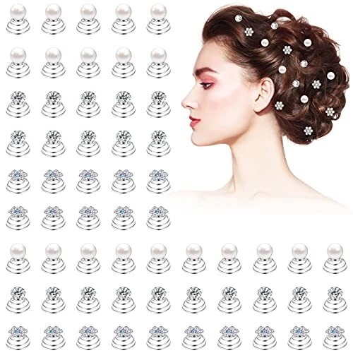 60 Pieces Wedding Pearl Spiral Pins Crystal Twist Hair Pin Hair Swirl Pins