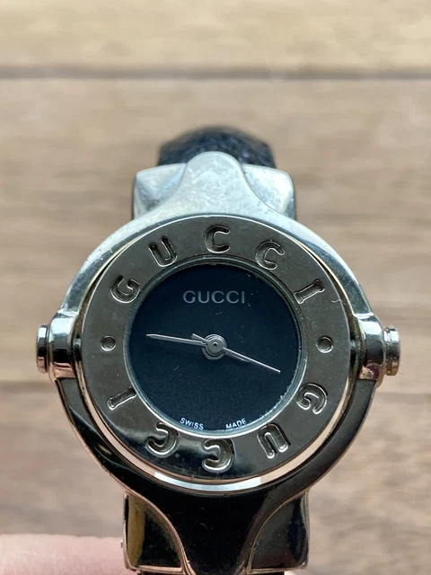 VINTAGE GUCCI WATCH black leather metal bangle small cocktail