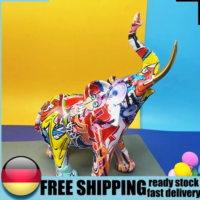 Resin Doodle Elephant Sculpture Holiday Gift Colorful Home Decor for Living Room