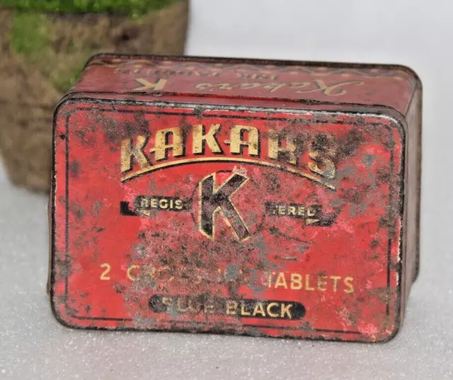 Vintage KAKARS Tablet Litho Print Caja de lata de almacenamiento vacía...