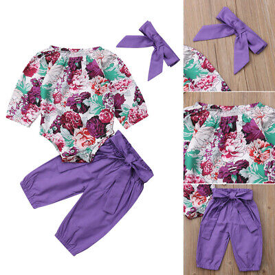 UK Stock Newborn Baby Girls Tops Romper Floral Pants Leggings Outfit Set Clothes