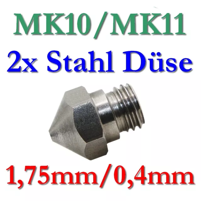 2x MK10 MK11 0,4mm Edelstahl Stahl Düse Nozzle Makerbot Flashforge Dremel Wanhao