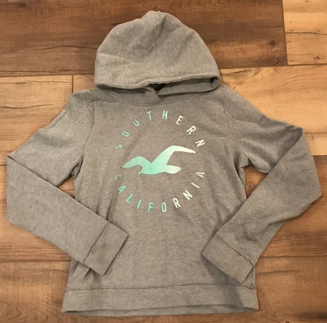 Hollister Girl's Gray Pullover Hoodie with Green Size Youth Junior Medium