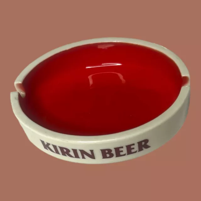 Vintage Kirin Beer Red & White Ceramic Ashtray by Sakura Japan 4¼ inch Vintage