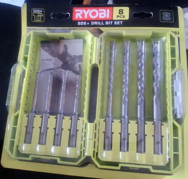 Ryobi SDS+ Drill Bit Set 8pc RAK08SDS2.Masonry. New/Sealed in case.Fast dispatch