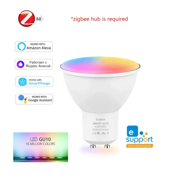 ZigBee GU10 Smart LED Leuchtmittel 5W RGB C+W Glühbirne Dimmbar Lampe APP ALEXA