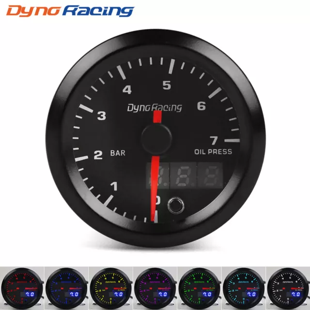 2" 52mm Digital&Pointer 7 Color LED Bar Oil Pressure Gauge Meter+ 1/8npt Sensor