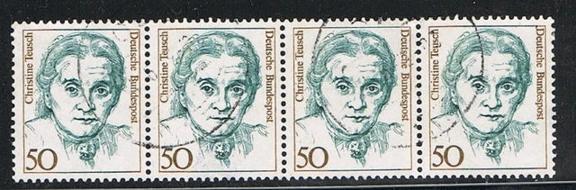 Frauen 1 DM Währung, waag 4er Streifen Mi.Nr. 1304 50Pf. gestempelt