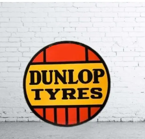 Dunlop Tyres Advertising Porcelain Enamel Heavy Metal Sign 30 Inches Round SS