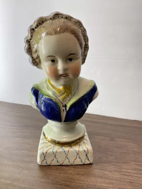 Vintage Ceramic Bust Or Head Staffordshire Style Of French Bourbon Girl 8”