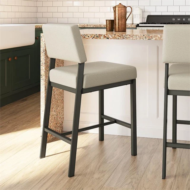 Amisco Avery 26 In. Counter Stool - Greige Faux Leather / Dark Grey Metal