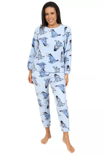 Disney Womens Eeyore Blue Fleece Long Pyjama Set