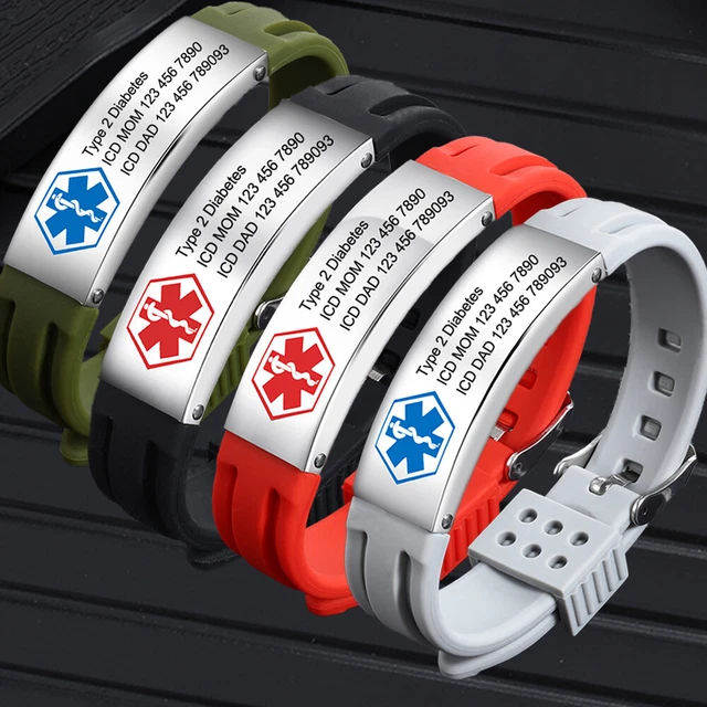 Personalized Medical Alert ID Bracelet Watchband Emergency Silicone Men Women