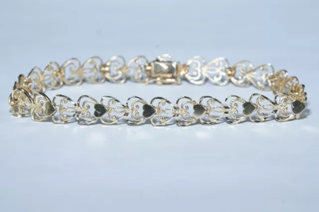 Beverly Hills Gold 14K Yellow Gold Diamond Cut Filigree HEART Link Bracelet