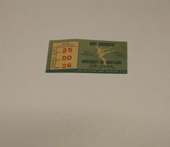 1960 Maryland Terps Vs Duke Devils Ncaa Football Ticket Stub Rare Good Condition