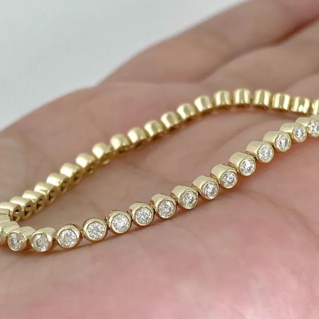 18" Round Cut 3mm VVS1 Real Moissanite Tennis Necklace 14K Yellow Gold Plated