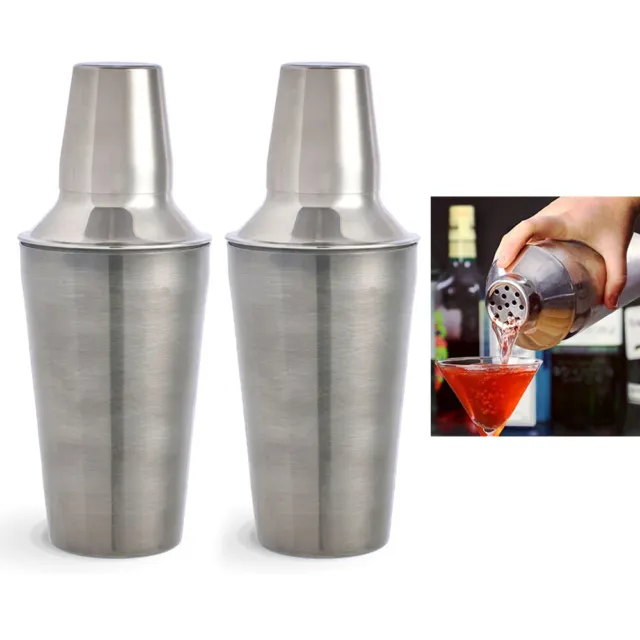 2 Stainless Steel Cocktail Shaker Bartender Martini Mixer Liquor Pourer Bar 25oz