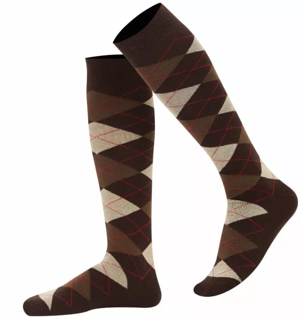 Mysocks Unisex kniehohe lange Socken Argyle feinste gekämmte Baumwolle