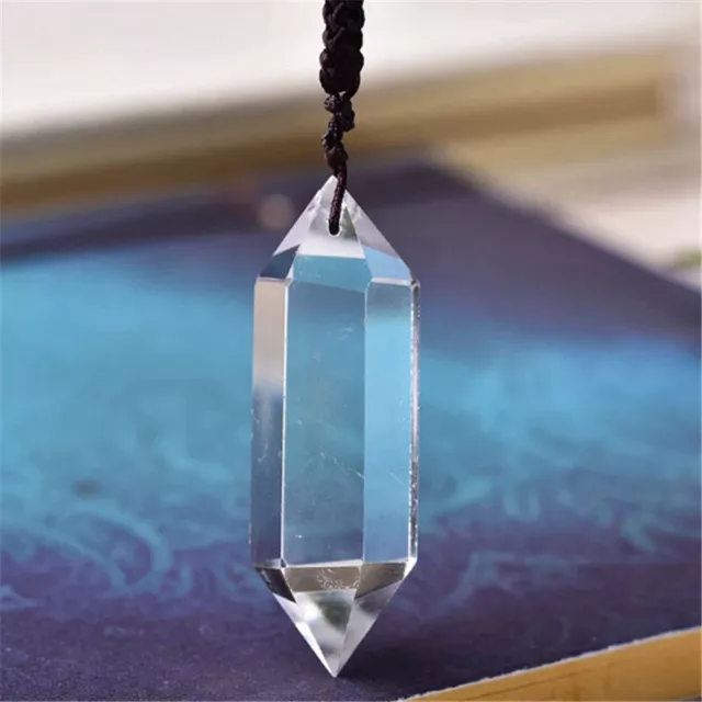 Natural Clear Quartz Crystal Point Wand Pendant Chakra Healing Gemstone Necklace