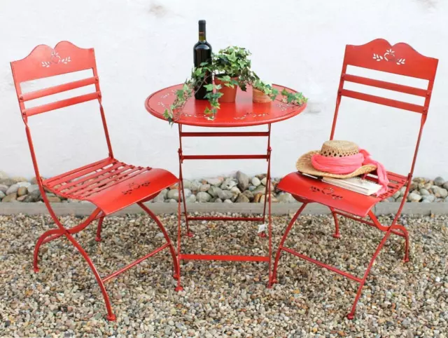 Ensemble de Sièges Métal Jardin Table + 2 Chaises Set Rouge Bistrot
