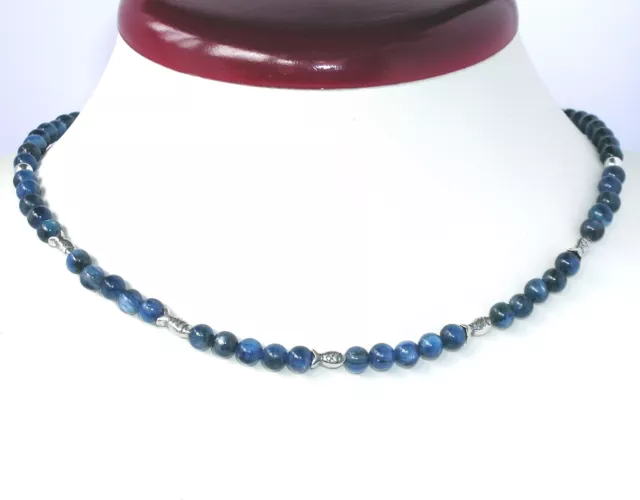 Zierliche Kette 40cm DISTHEN KYANIT mit kleinen Fischen 925 Silber Collier BLAU