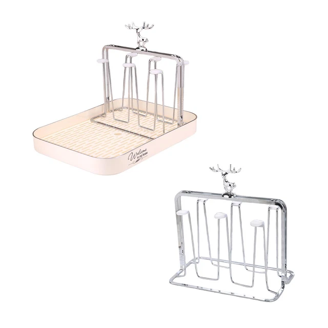 Drinking Glass Drain Stand with Drain Tray and Handle for Bar Dining Room