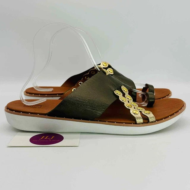 FitFlop Women's Scallop Leather Slide Toe Loop Comfort Sandals U73-664 Size 10