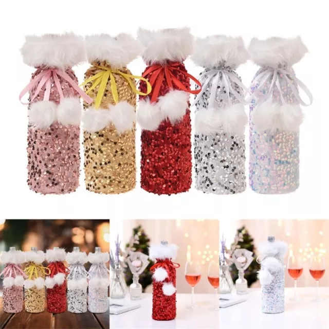 Pack of 5pcs Sequins Wine Bottle Bags Christmas Themed Wine Bottle Cover Case