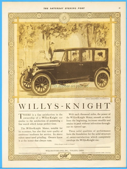 1920 Willys Overland Toledo OH Knight motor Japanese Embassy Washing DC car ad