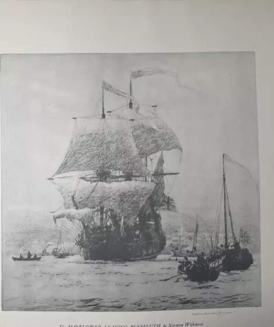 Mayflower Leaving Plymouth Etching Print by Norman Wilkinson Kennedy & Co Signed 2