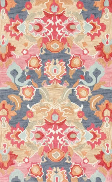 nuLOOM Hand Made Contemporary Floral Abstract Area Rug in Red, Pink, Gray Multi 3