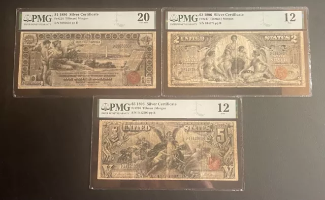 1896 Education Bill silver certificate COMPLETE SET!!! ($1,$2,$5)Extremely Rare!