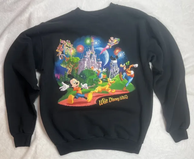 Walt Disney World Hanes Disneyland Mickey Mouse Sweatshirt Black Small