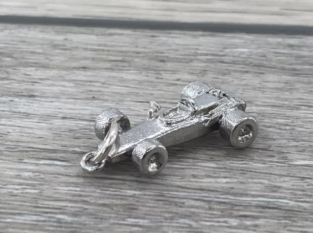 Sterling Silver Indy Racing Car Formula One 3d Shiny Toy Like Charm Pendant