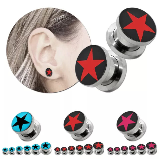 1x o. Set Flesh Tunnel Plug Edelstahl Ohr Piercing Stern Star 2 3 4 5 6 8 10mm