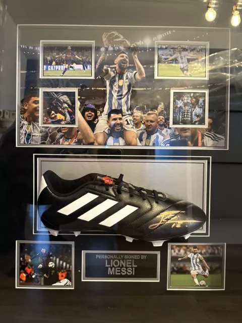 Lionel Messi Signed Boot In Argentina World Cup Winner Frame Miami Barcelona PSG
