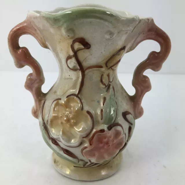 Vase  OPALESCENT LUSTERWARE GLAZED 5 1/4" Made in Brazil Pink Floral 423 Vintage