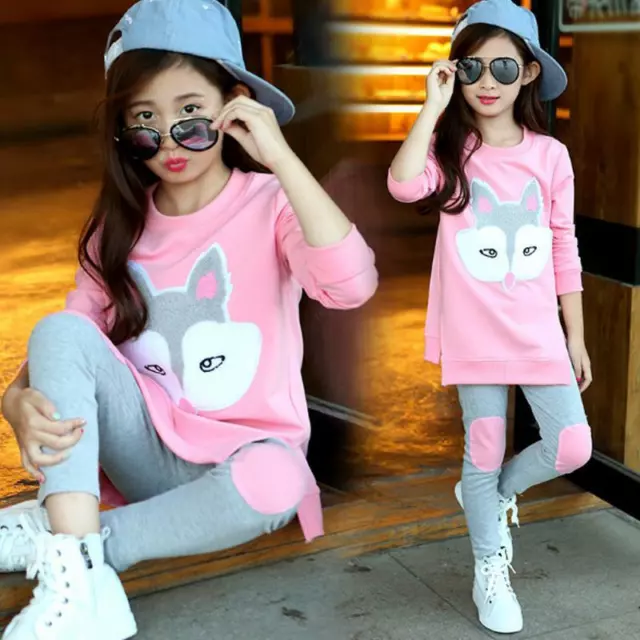Set abiti alla moda bambina maniche lunghe abiti carini abbigliamento bambini 3-14 anni