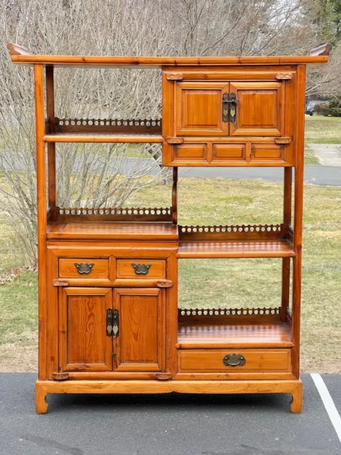 Vintage Asian Pine Etagere Display Cabinet