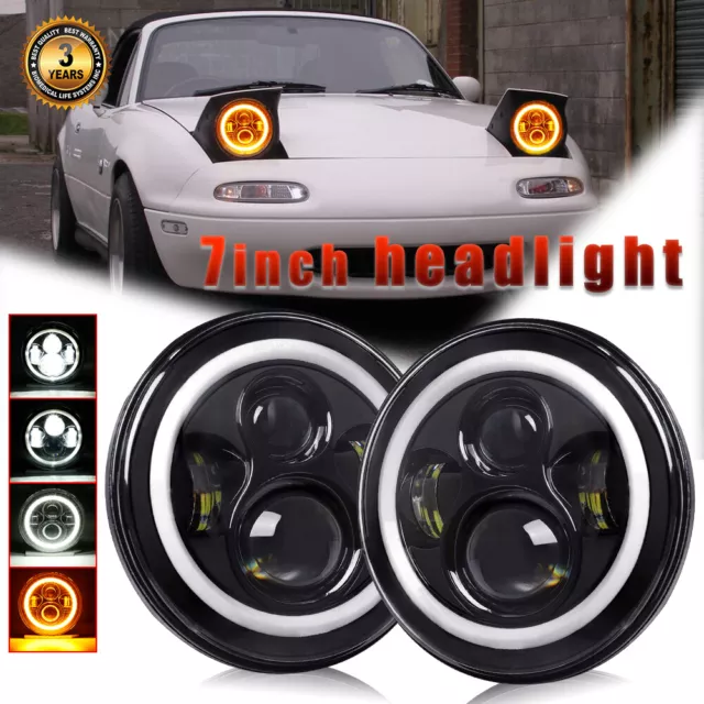 für 90-97 Mazda Miata MX-5 H6024 Paar 7 Zoll Runde LED Scheinwerfer Angel Eye