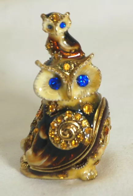 Cloisonné Jeweled Enamel Mini Hinged Trinket Box Owl